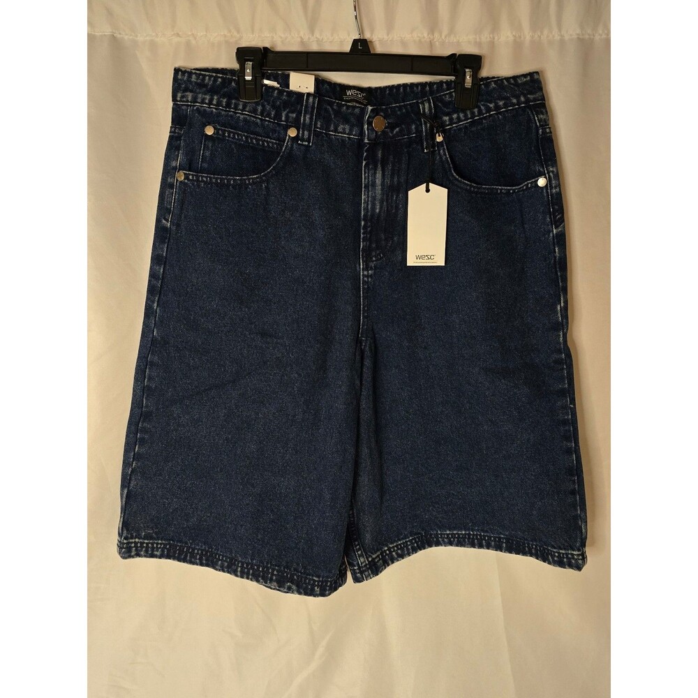 WeSC Denim Long Shorts Acid Washed Blue NWT